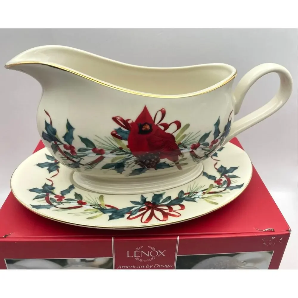Lenox Winter Greeting Gravy Bowl & Under Plate Original Box